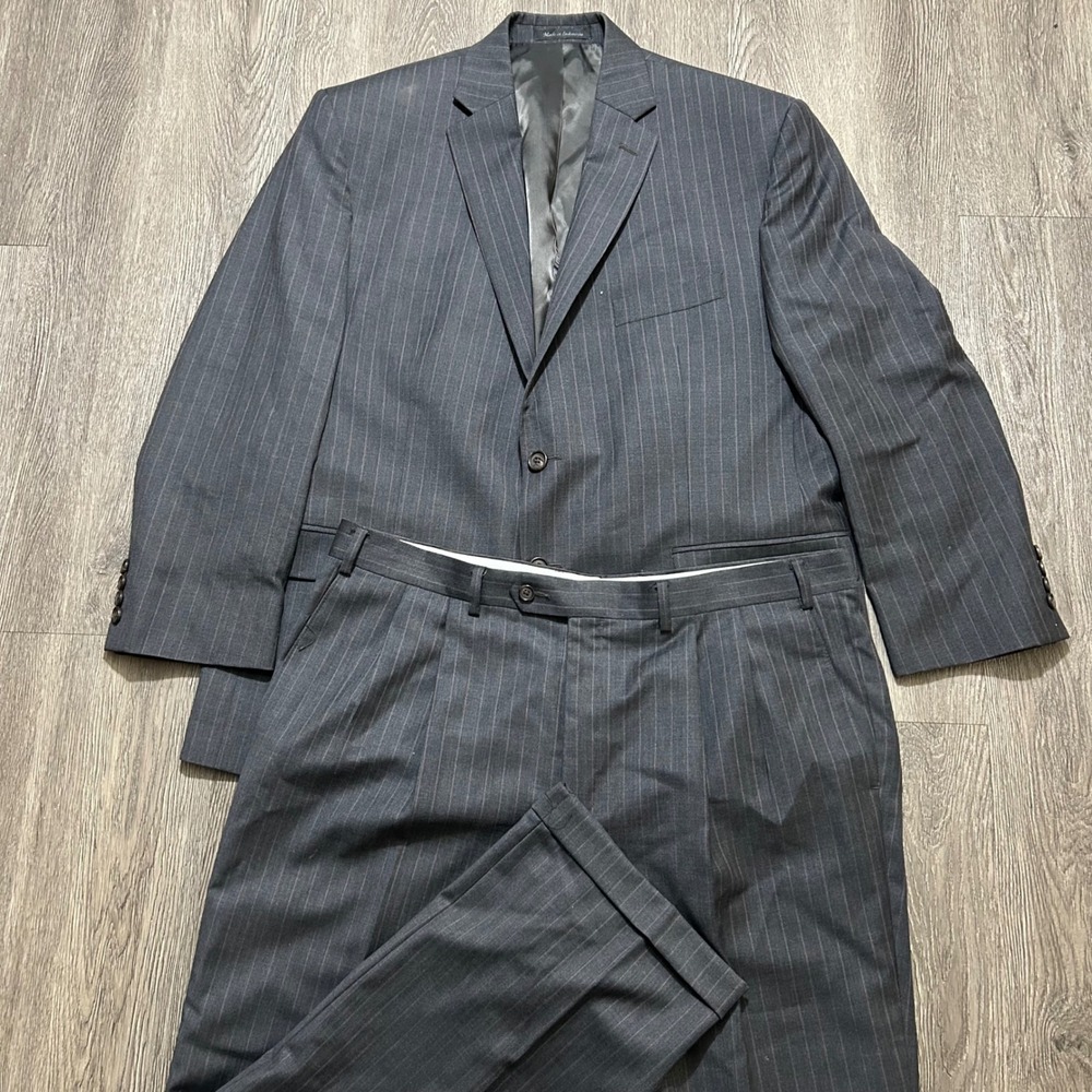 Lauren Ralph Lauren Suit 44S Pants 38X29 Charcoal Grey Pinstripe Wool 2-Piece